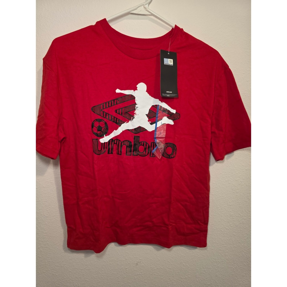 Umbro Boys Red Graphic Soccer T-Shirt Logo Crew Neck Tee Size L